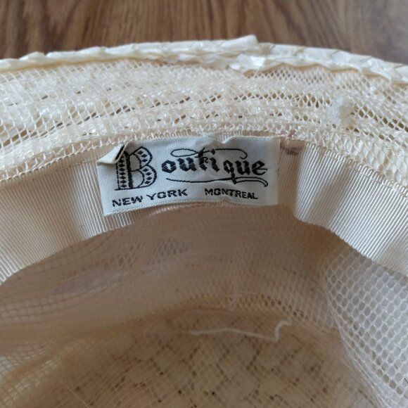 Vintage Cellophane Straw Hat Cream White 19.75" Boutique New York Montreal AS IS - Picture 8 of 8